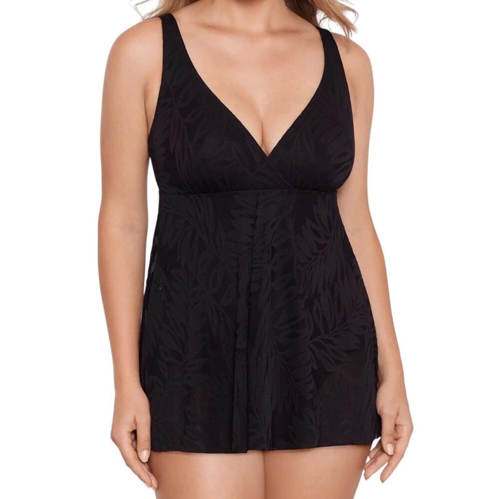 Swim Solutions Women's Tummy-Control One-Piece Swim Dress Swimsuit, Black, 10